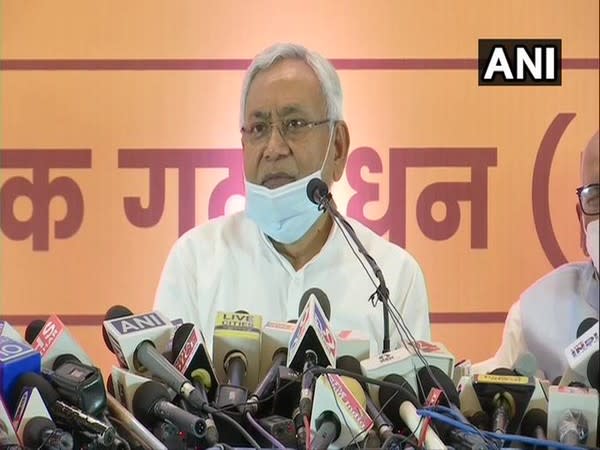 Bihar Chief Minister Nitish Kumar speaking to reporters in Patna on Tuesday.