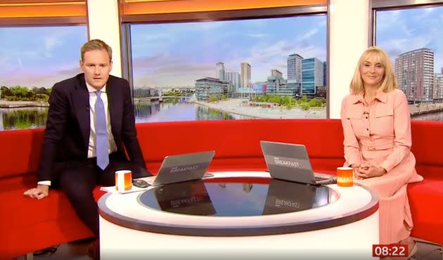 Dan Walker and Louise Minchin watched the incident play out live on air (Photo: BBC)