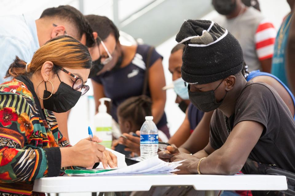 Haitians seek help with COESPO, a Chihuahua social services department, with the desire to enter the U.S. by seeking asylum on May 4, 2022 in Ciudad Juarez, Mexico. 