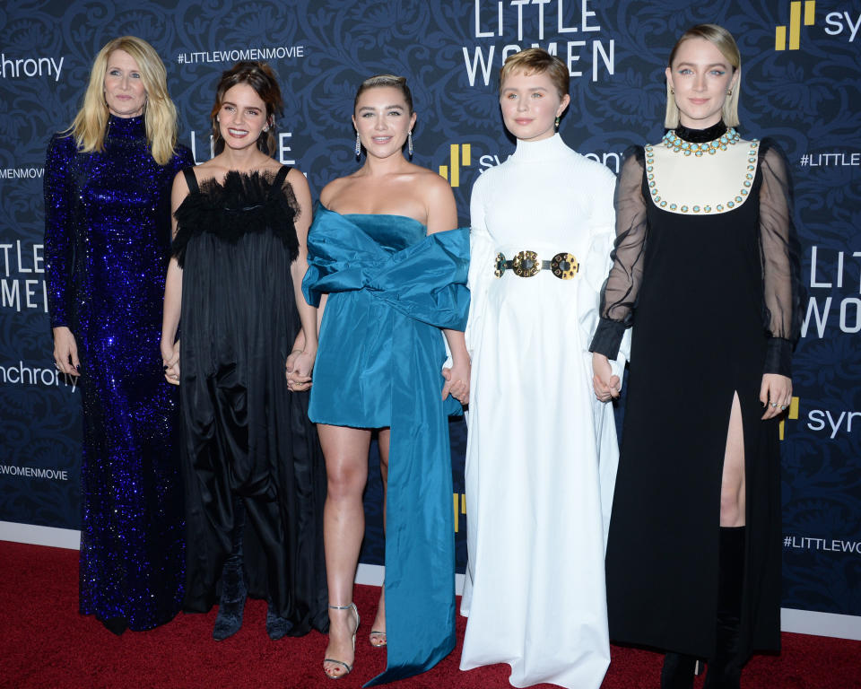 NEW YORK, NEW YORK - DECEMBER 7: Laura Dern, Emma Watson, Florence Pugh, Eliza Scanlen, Saoirse Ronan attend "Little Women" World Premiere on December 7, 2019 at Museum of Modern Art in New York City. (Photo by Paul Bruinooge/Patrick McMullan via Getty Images)