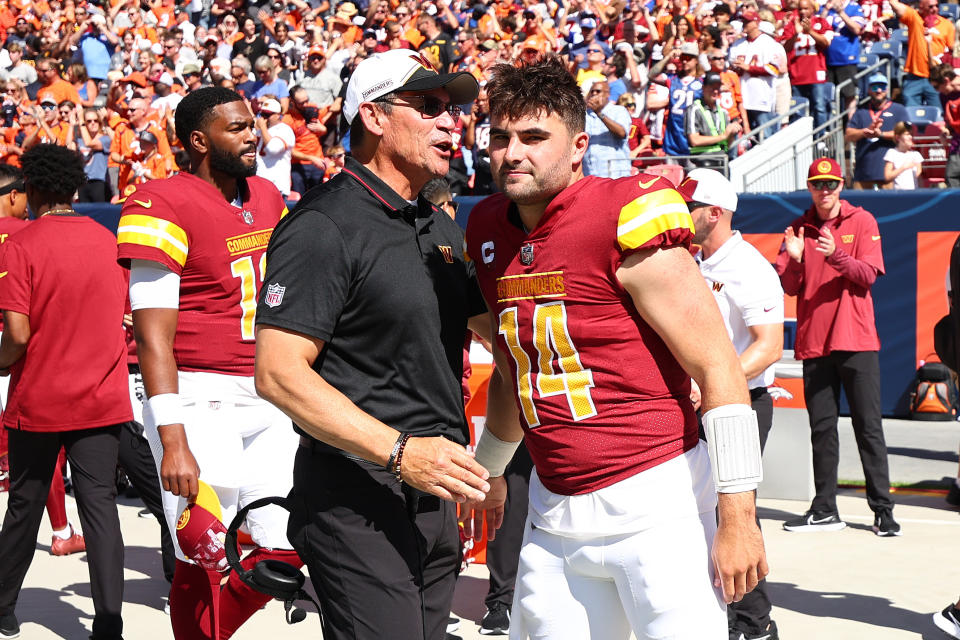 Can Ron Rivera and Sam Howell figure out how to limit he number of sacks the quarterback takes? (Jamie Schwaberow/Getty Images)