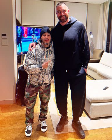 <p>Willis orengo/ Instagram</p> Barber Willis Orengo shared a photo on Instagram with Travis Kelce after giving him a haircut on Saturday