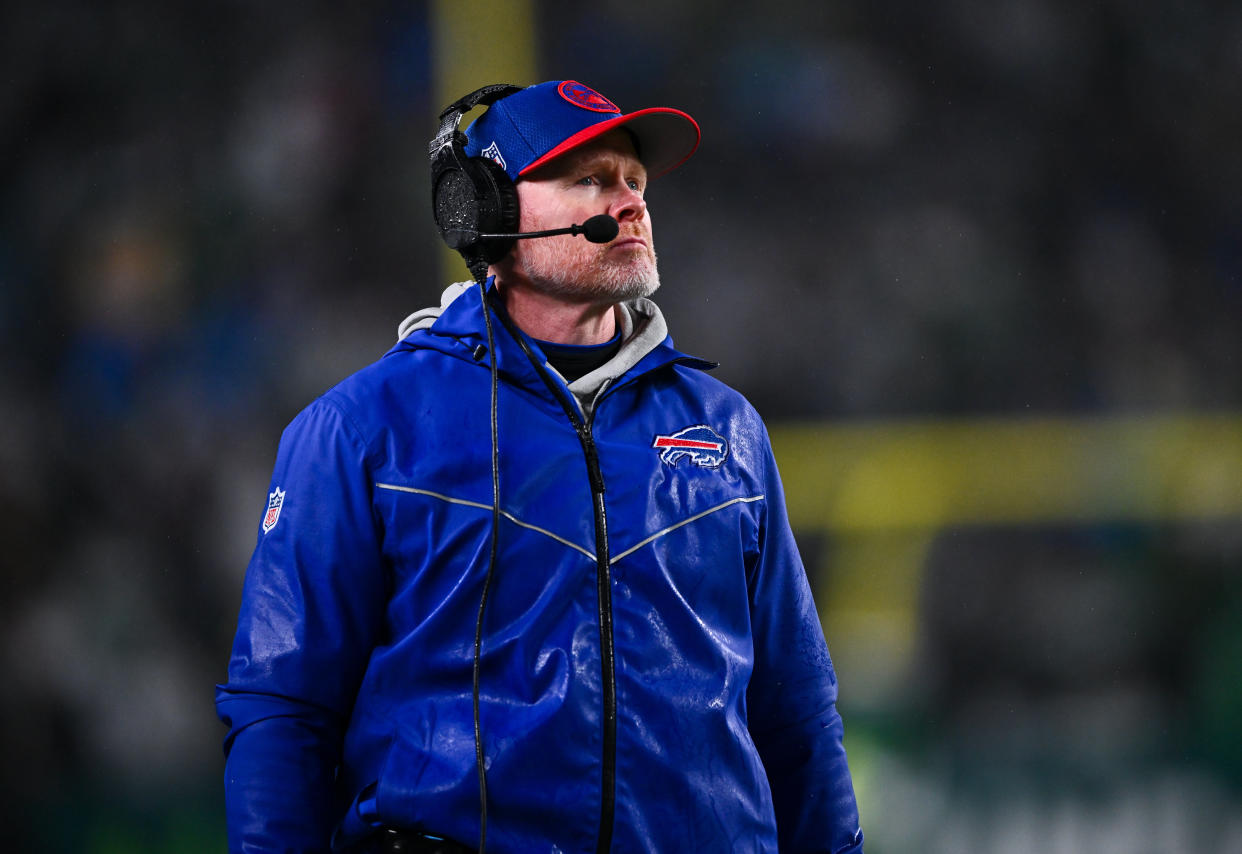 PHILADELPHIA, PA - NOVEMBER 26: Buffalo Bills Head Coach Sean McDermott looks on in the first half during the game between the Buffalo Bills and Philadelphia Eagles on November 26, 2023 at Lincoln Financial Field in Philadelphia, PA. (Photo by Kyle Ross/Icon Sportswire via Getty Images)