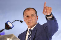 Atlantic Coast Conference commissioner Jim Phillips speaks during the NCAA college football ACC media days in Charlotte, N.C., Wednesday, July 21, 2021. (AP Photo/Nell Redmond)