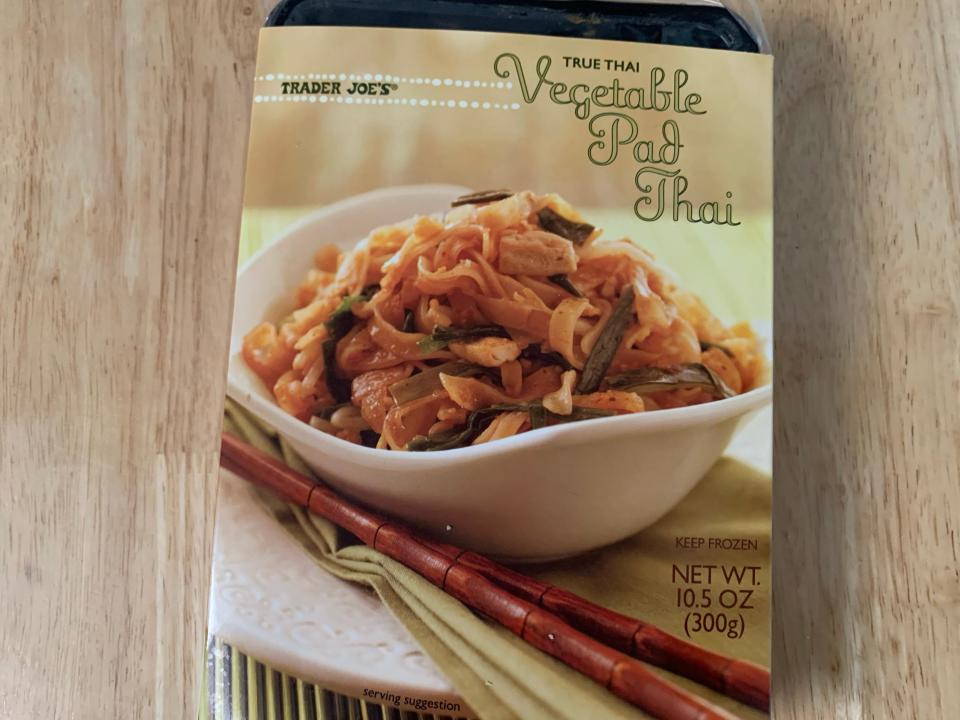 Trader joe's vegetable pad thai in original beige box