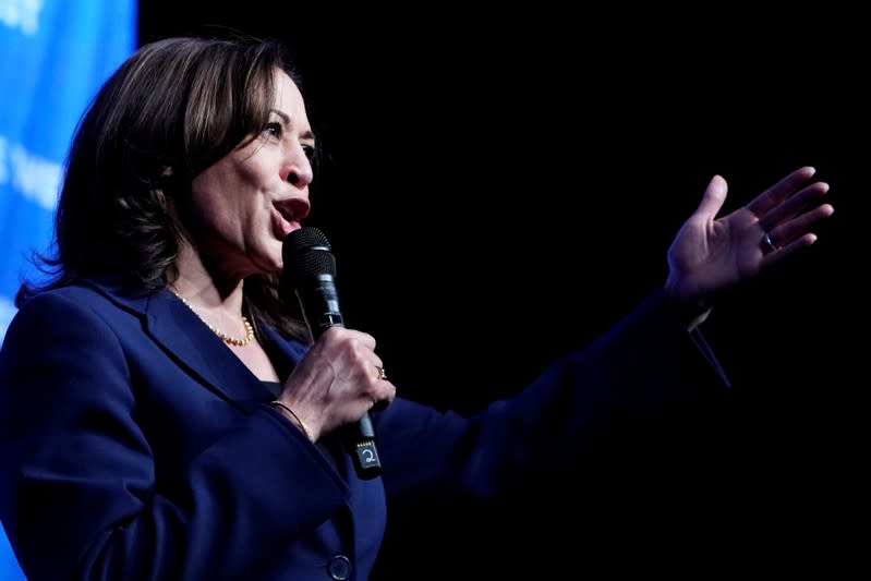 Kamala Harris appears on stage at a First in the West Event at the Bellagio Hotel in Las Vegas