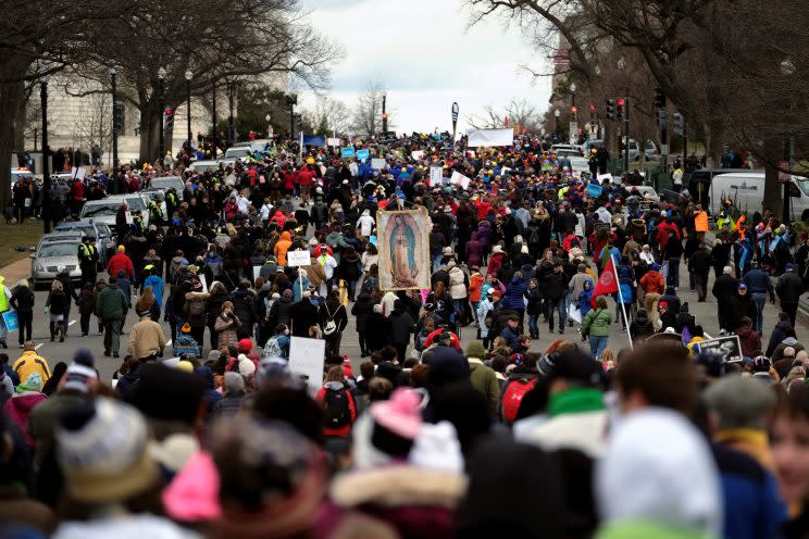 The annual March for Life proceeds up Capitol Hill on Constitution Avenue in Washington. (Photo: James Lawler Duggan/Reuters)