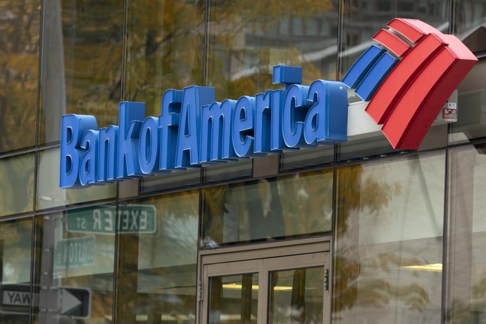 FILE - The Bank of America logo is seen on a branch office, Oct. 14, 2022, in Boston. (AP Photo/Michael Dwyer, File)