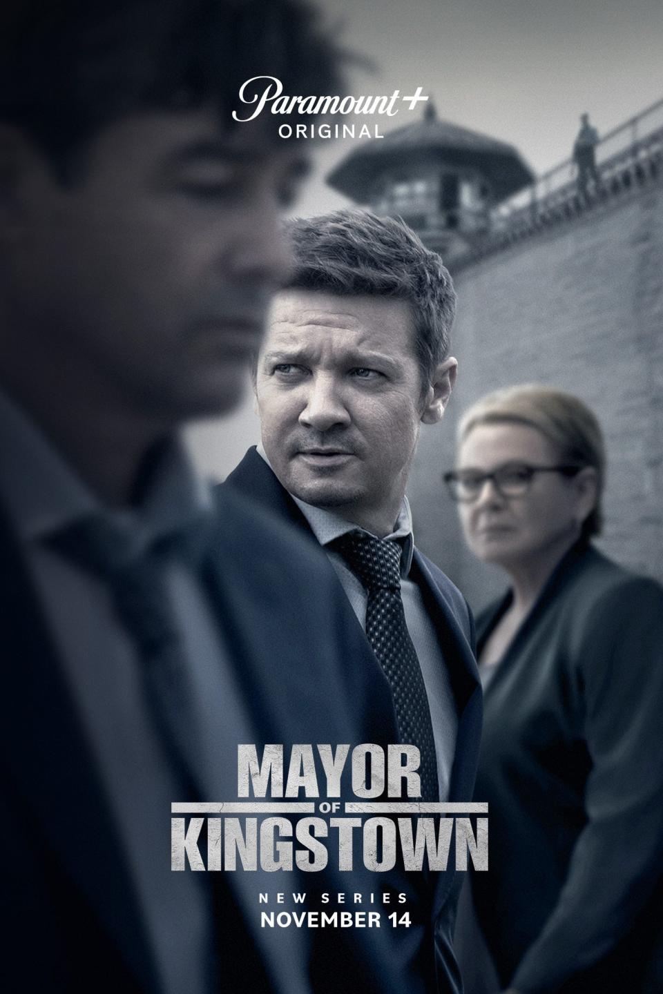 Kyle Chandler, left, Jeremy Renner and Dianne Wiest of "Mayor of Kingstown."