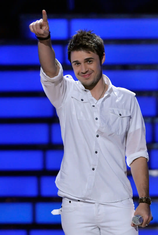 Kris Allen waves onstage during the "American Idol" Season 8 finale held at Nokia Theatre L.A. Live on May 20, 2009.<p>Kevin Winter/American Idol 2009/Getty Images</p>