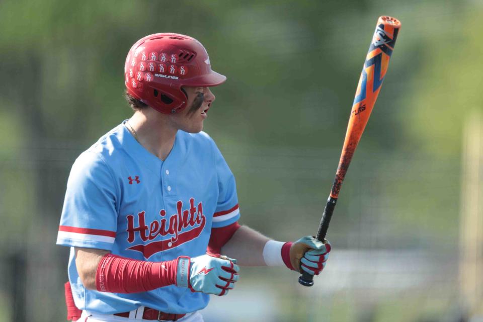 Shawnee Heights junior Deacon Pomeroy (24) waits for a throw from Washburn Rural during their game on April 30 at Bettis Family Sports Complex.
