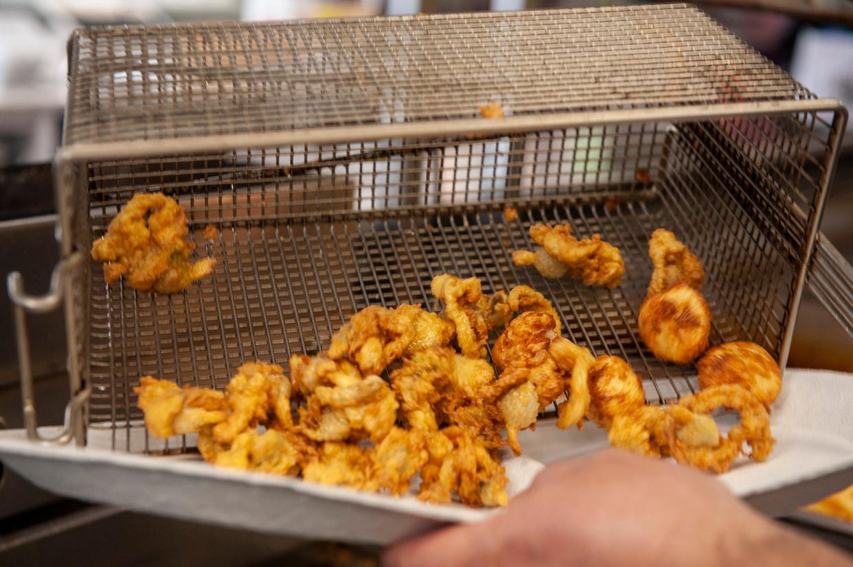 These full-belly clams are part of the fisherman's platter dish at Murphy's Eats & Treats on Edgell Road in Framingham, Feb. 21, 2024.