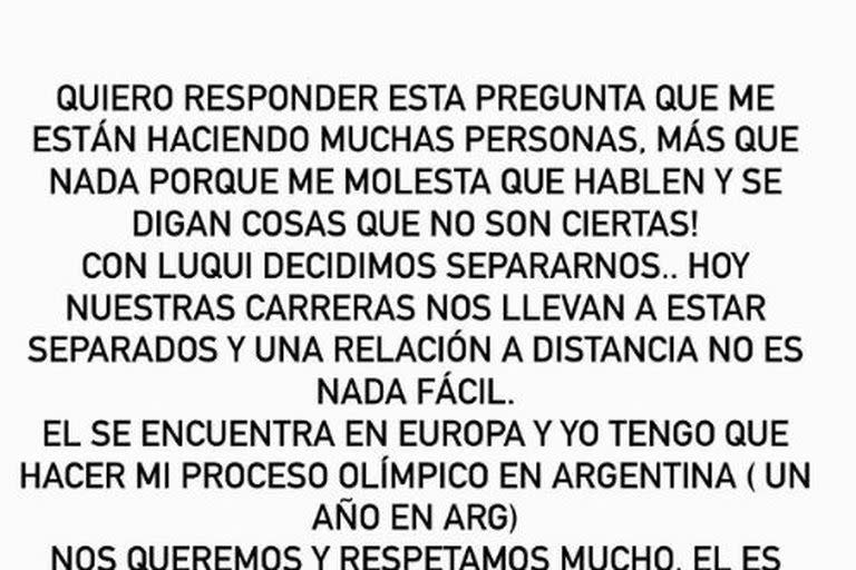 El comunicado de Agustina Albertario en Instagram