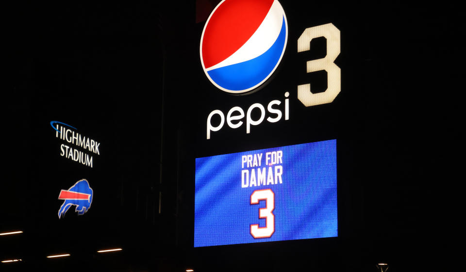 ORCHARD PARK, NY - JANUARY 03: Buffalo Bills fans attend a candlelight prayer vigil for player Damar Hamlin at Highmark Stadium on January 3, 2023 in Orchard Park, New York. Hamlin collapsed after making a tackle last night on Monday Night Football.  (Photo by Timothy T Ludwig/Getty Images)