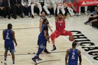 Rudy Gobert of the Utah Jazz dunks during the second half of the NBA All-Star basketball game Sunday, Feb. 16, 2020, in Chicago. (AP Photo/David Banks)