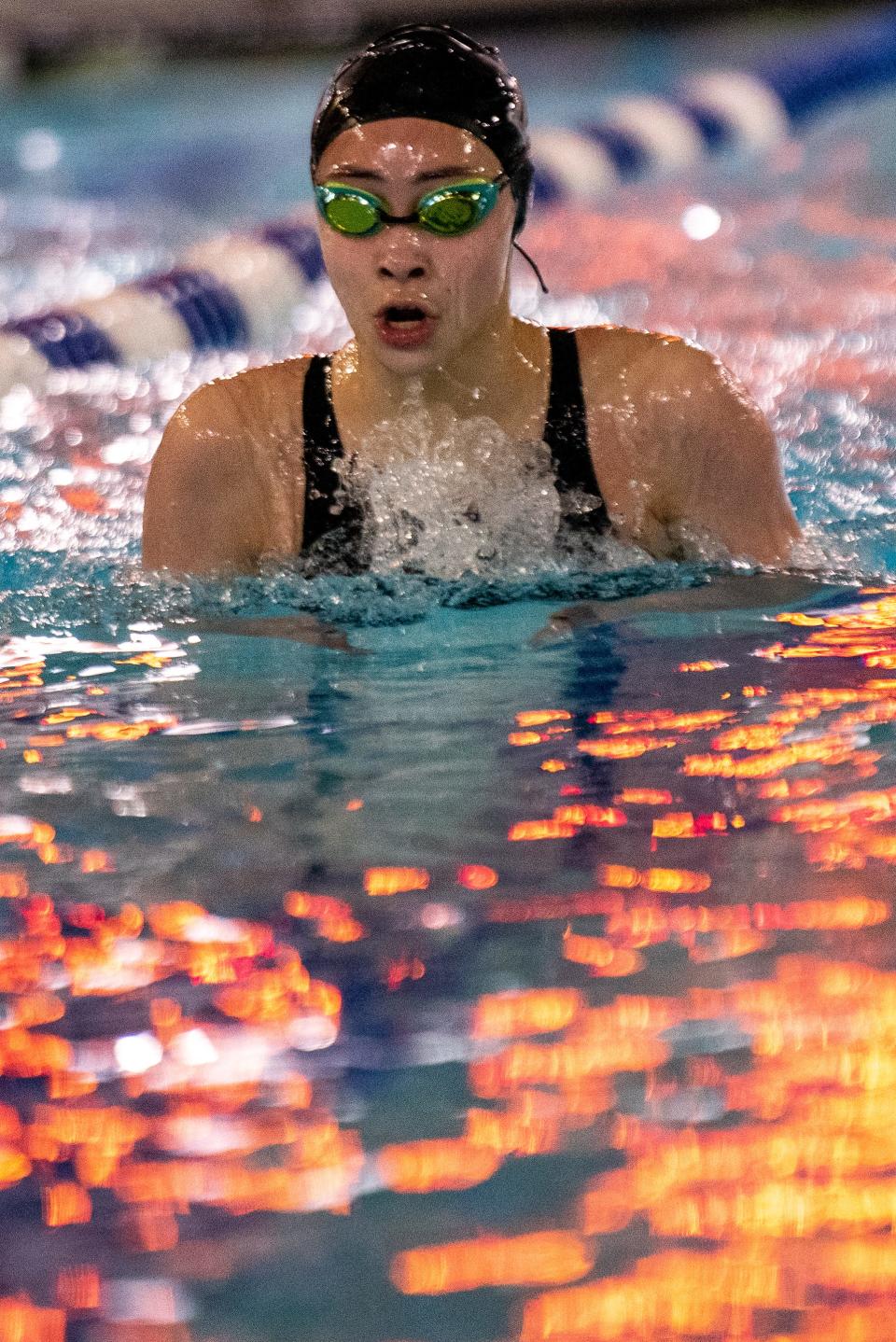 Montclair competes against Ridgewood in the North 1, Group A swim final at Passaic Tech on Friday Feb. 18, 2022. Isabel Lee from Ridgewood competes in the 200-yard individual medley. 