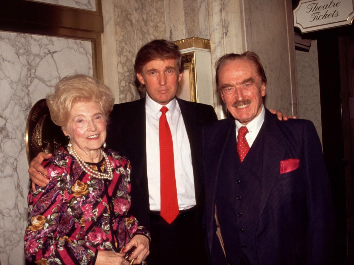 Donald Trump (centre) with his mother Mary and father Fred in New York in 1994: Rtalesnick/Mediapunch/REX