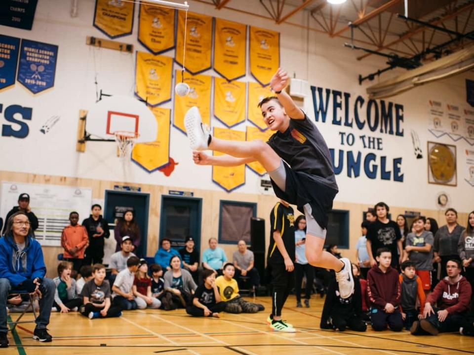 Students compete in the 2019 Traditional Games Championship hosted by the Aboriginal Sports Circle NWT. (ANGELA GZOWSKI/Aboriginal Sports Circle NWT - image credit)