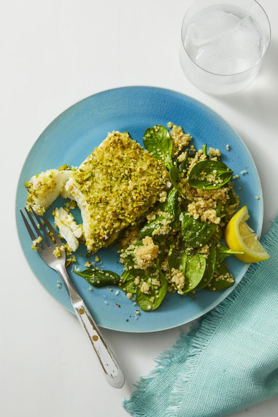 heart healthy recipes pistachio crusted fish with spinach and quinoa