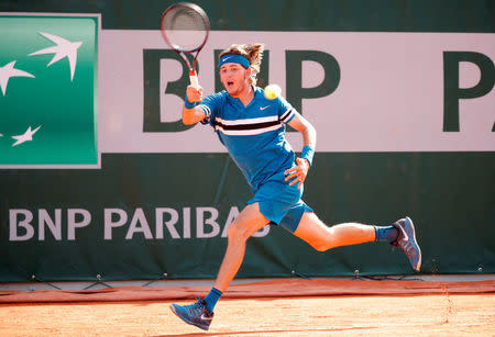 Tennis - French Open - Roland Garros, Paris, France - May 30, 2018 Jared Donaldson of the U.S. in action during his second round match against Bulgaria's Grigor Dimitrov REUTERS/Charles Platiau