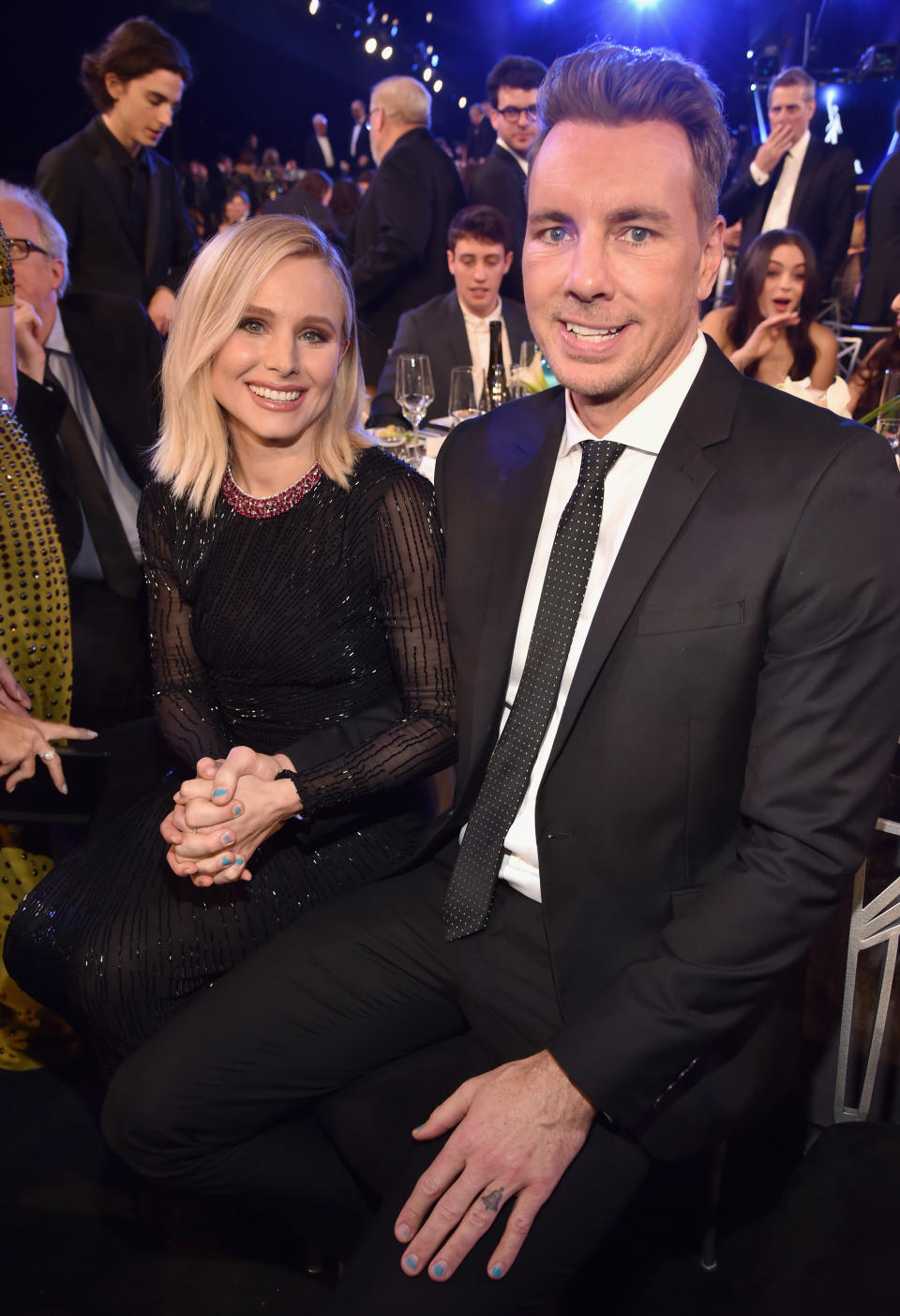 Kristen Bell and Dax Shepard hold hands at the 24th Annual Screen Actors Guild Awards on January 21, 2018
