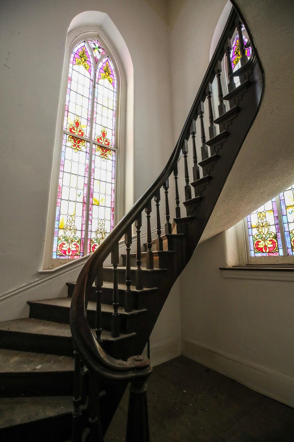 A stairwell at the former Market Street United Methodist Church at 600 E. Market St. in Nulu. The site is the future home of a "brand center" for the Bob Dylan co-founded Heaven's Door whiskey.