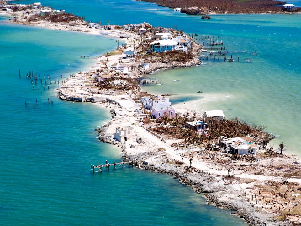 Aerial view of damage after Hurricane Dorian passed through on September 5, 2019 in Great Abaco Island, Bahamas.