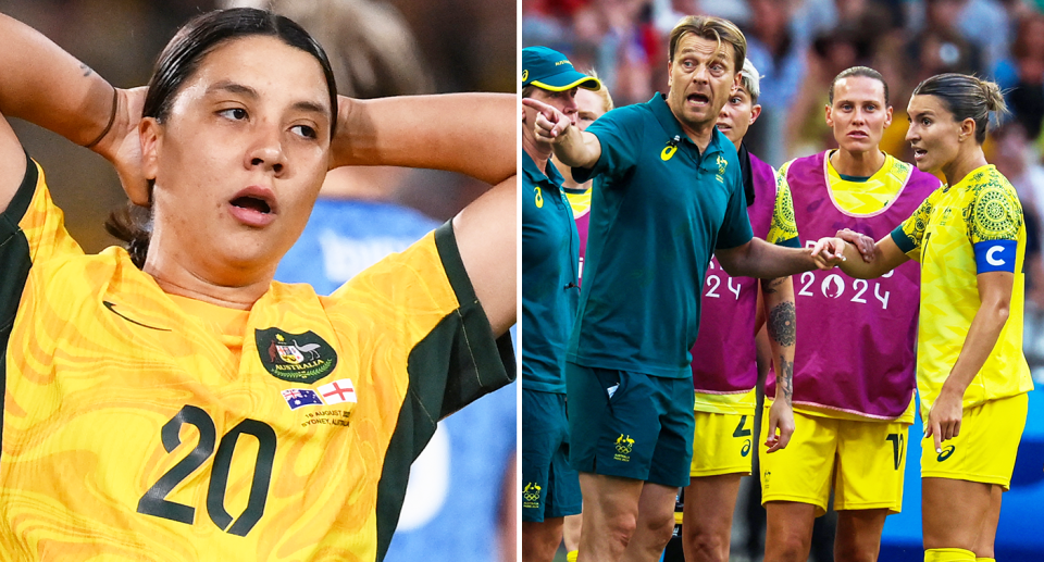 Sidelined captain Sam Kerr has been shockingly silent about the Matildas throughout their disastrous Olympics campaign that ended with coach Tony Gustavsson stepping  aside. Pic: Getty