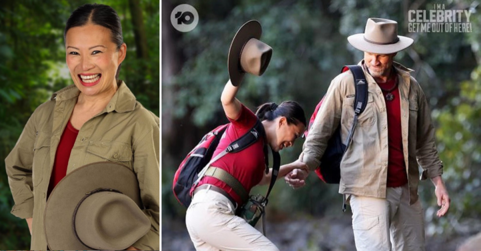 TV chef Poh Ling Yeow in her promo shot for I'm A Celeb and with fellow contestant Nathan Buckley. 