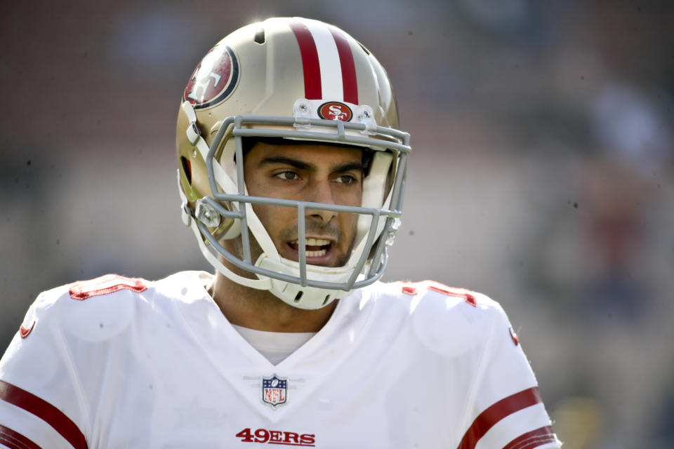 San Francisco 49ers quarterback Jimmy Garoppolo made NFL history with a $137.5 million deal. (AP)