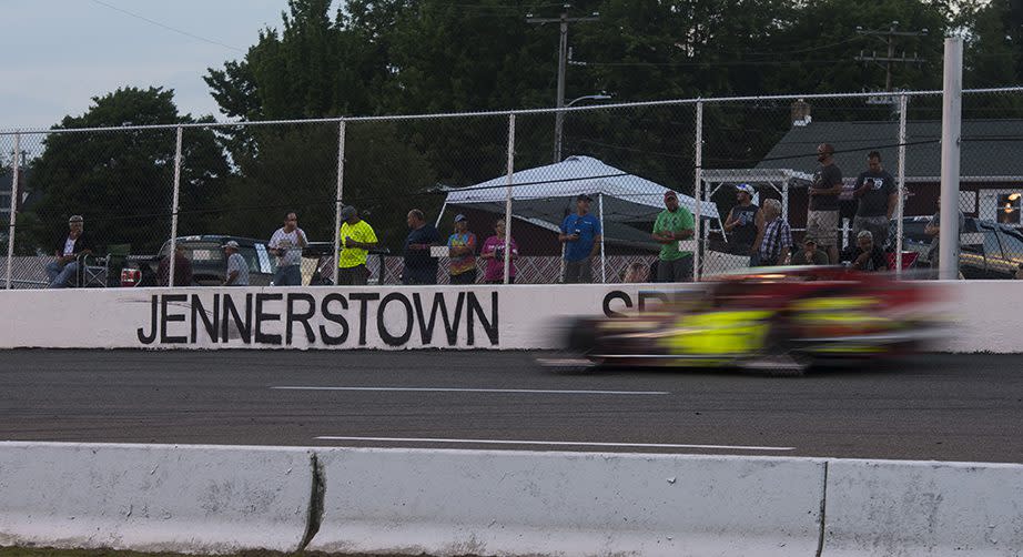 Fans look on during the Laurel Highlands 150 for the NASCAR Whelen Modified Tour at Jennerstown Speedway in Jennerstown, Pennsylvania and wins on Saturday, August 22, 2020. (Nate Smallwood/NASCAR)