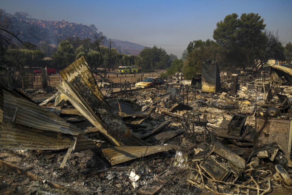 The remains of a burned building.