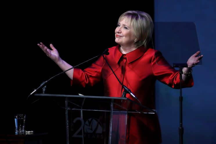 Former Secretary of State Hillary Clinton speaks during the Vital Voices Global Leadership Awards at the the John F. Kennedy Center for the Performing Arts on March 8, 2017, in Washington, D.C. (Photo: Justin Sullivan/Getty Images)