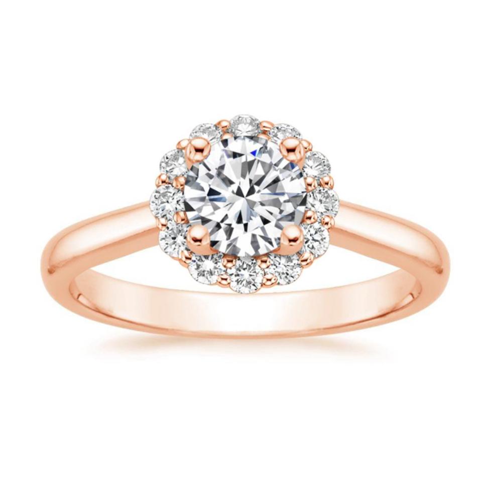 Brilliant Earth rose gold halo engagement ring