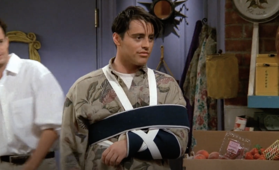 Joey's arm in a sling