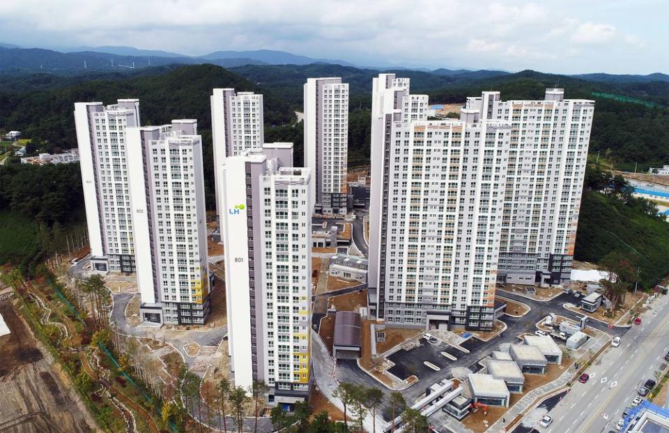 An aerial view taken in October of the athletes' village in Gangneung, South Korea, to be used for the 2018 Winter Olympics.