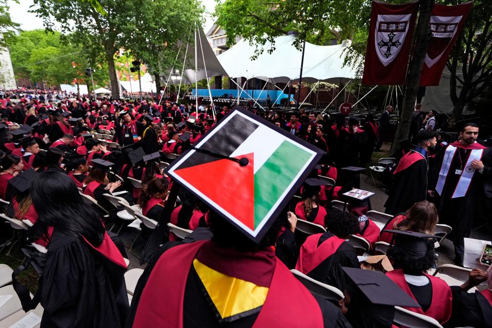 Group of graduates walk out of Harvard commencement chanting ‘Free, free Palestine’