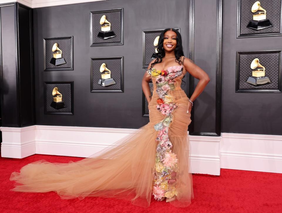 SZA 2022 Grammys Red Carpet Floral Dress