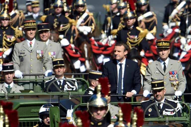 French President Emmanuel Macron attends a military ceremony on Bastille Day, which commemorates the storming of the Bastille prison in 1789 -- the start of the French Revolution and a turning point in world history