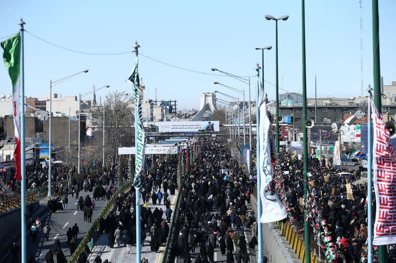 Iranians gahter during the commemoration of the 41st anniversary of the Islamic revolution in Tehran