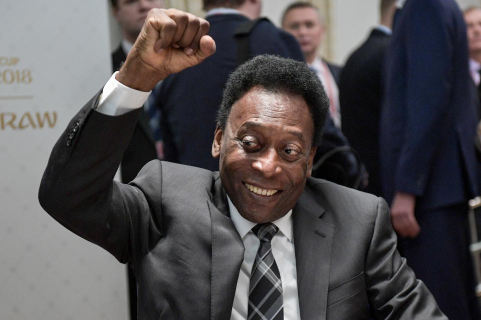 Retired Brazilian football star Pele ahead of the 2018 FIFA World Cup final draw at the State Kremlin Palace.