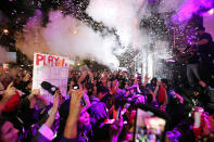 TORONTO, ON- JUNE 13 - as the Toronto fans gather in Jurassic Park to watch the Raptors play the Golden State Warriors in game six and win the NBA Finals at Oracle Arena in Oakland ouside of Scotiabank Arena in Toronto. June 13, 2019. (Steve Russell/Toronto Star via Getty Images)