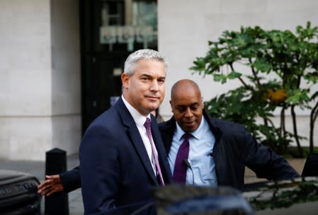 Britain's Secretary of State for Exiting the European Union Stephen Barclay leaves the BBC Headquarters after appearing on the Andrew Marr show, in London