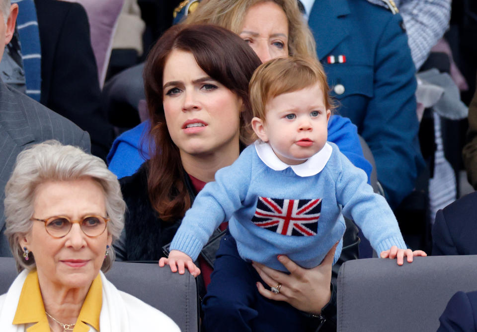 Princess Eugenie and son August Brooksbank at the Platinum Pageant on The Mall on June 5, 2022 in London, England. (Max Mumby/Indigo / Getty Images)