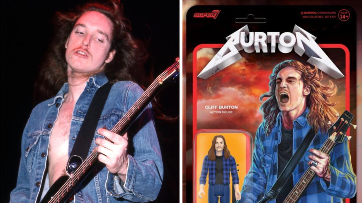  Metallica bassist Cliff Burton, alongside his new action figure depiction. 