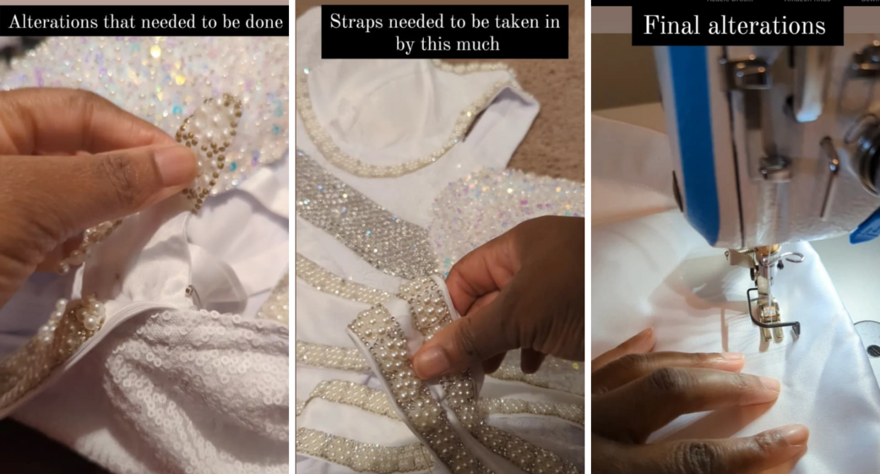 One bride's wedding dress disaster was saved by a very clever seamstress. Credit: Instagram @mondes_threads