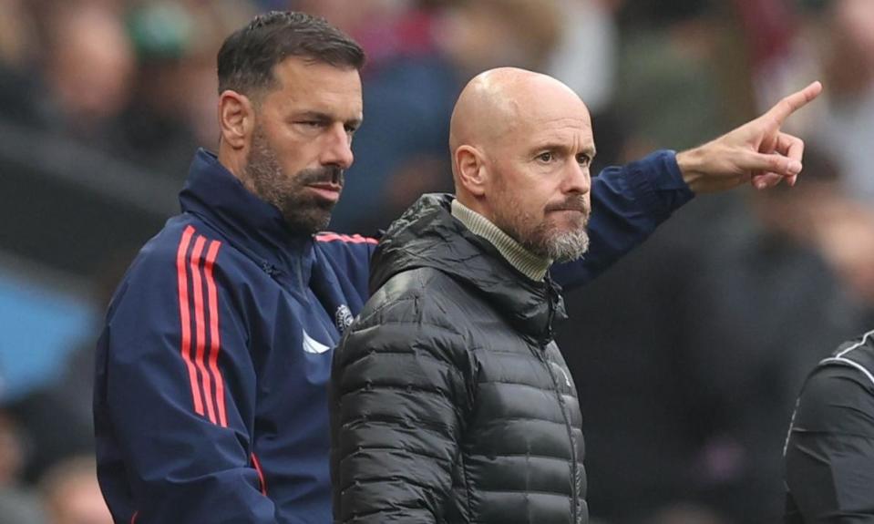 <span>Manchester United’s Erik ten Hag watches his side draw 0-0 with Aston Villa, alongside Ruud van Nistelrooy.</span><span>Photograph: Paul Currie/Colorsport/Shutterstock</span>