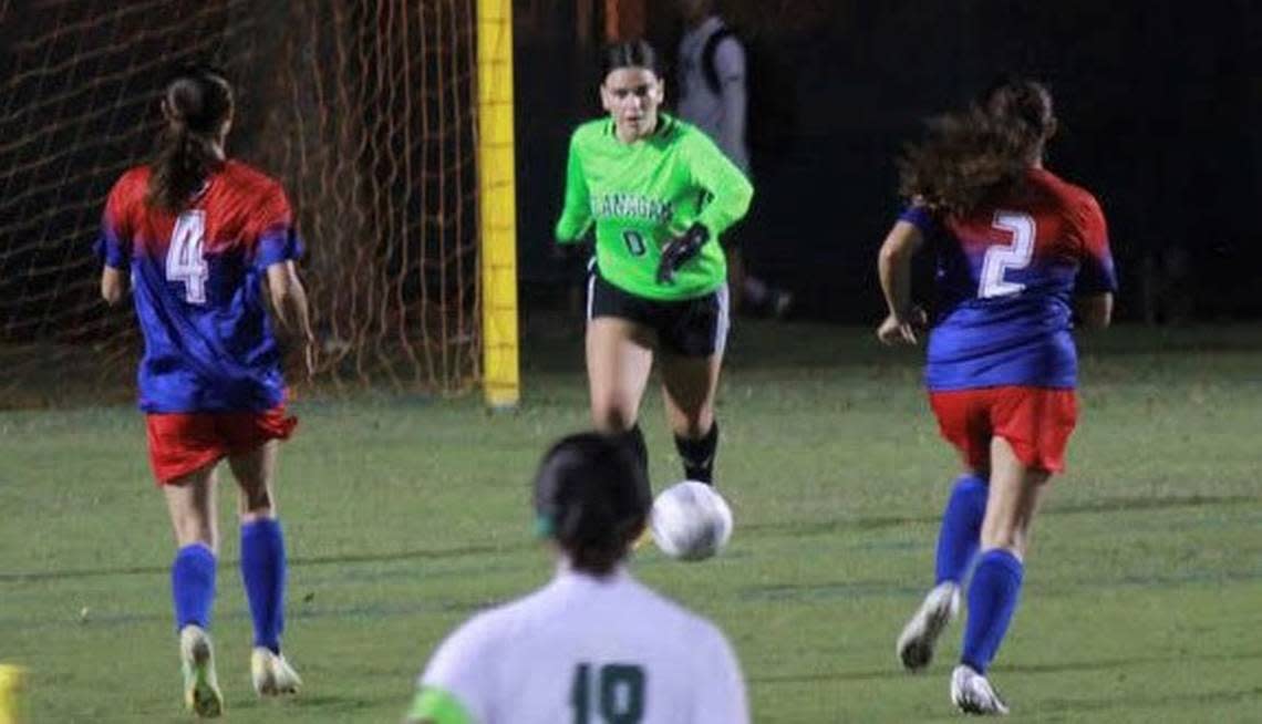 Goalkeeper Mariana Patino of the Flanagan girls’ soccer team. 