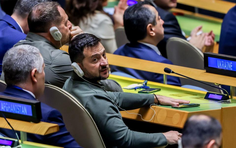 Ukraine's President Volodymyr Zelensky attends the 78th session of the United Nations General Assembly