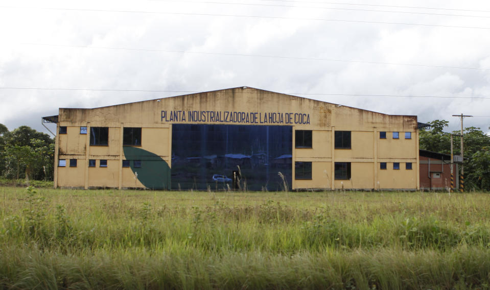 This April 12, 2013 photo, shows the Ebococa industrial plant in Villa Tunari, Bolivia. Bolivia's President Evo Morales has convinced regional allies to both invest in coca food processing plants in Bolivia and import coca products to their own countries. The late Venezuelan President Hugo Chavez sank $900,000 in the Ebococa plant in Villa Tunari, which Morales had trumpeted as the country's first to produce coca-based food. (AP Photo/Juan Karita)